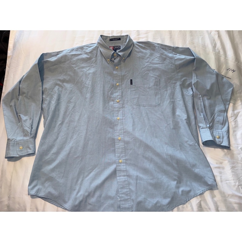 Chaps Ralph Lauren Mens XXL Blue Micro Check Short Sleeve Button Down Shirt